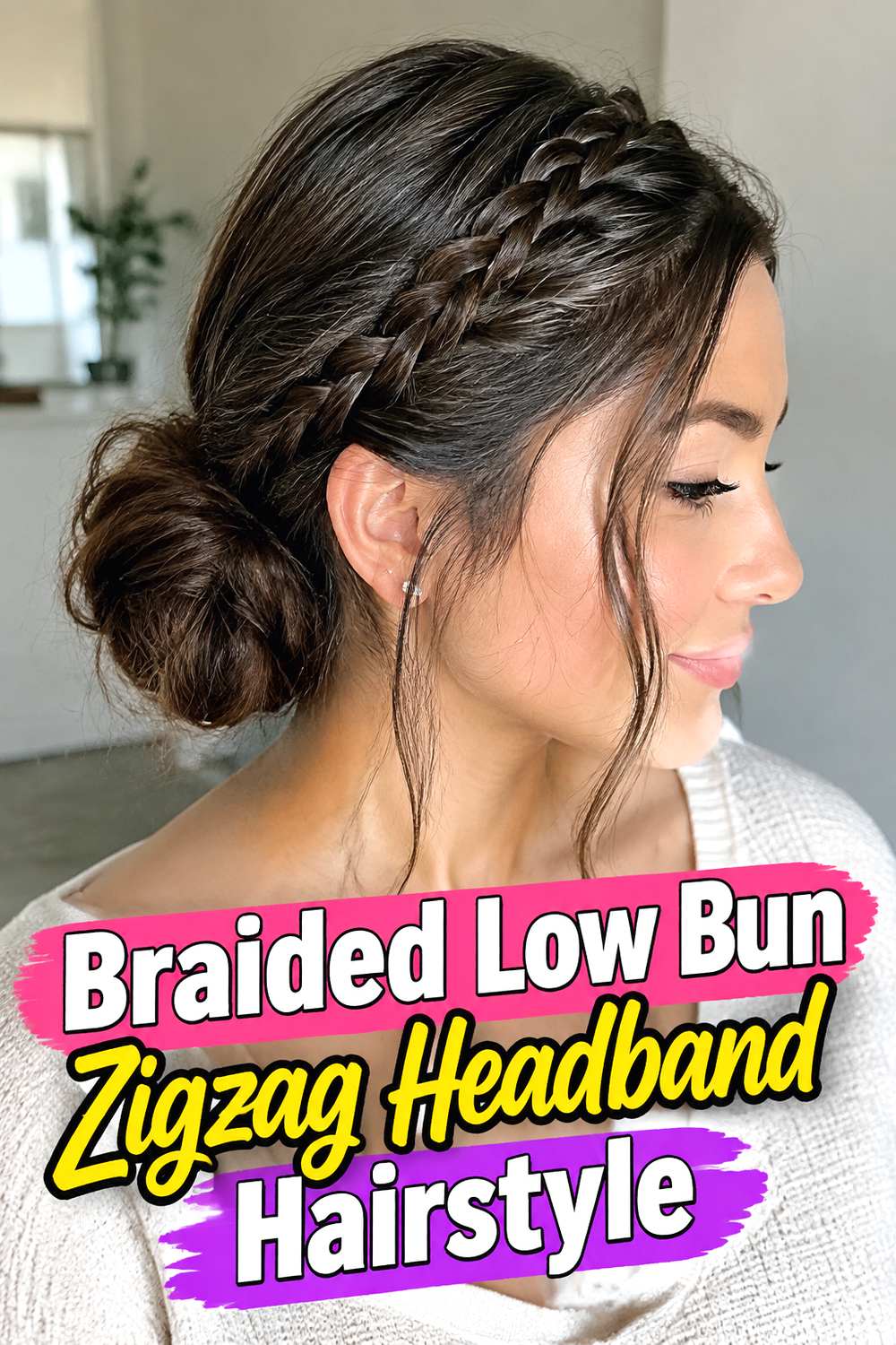 Braided Low Bun Zigzag Headband Hairstyle