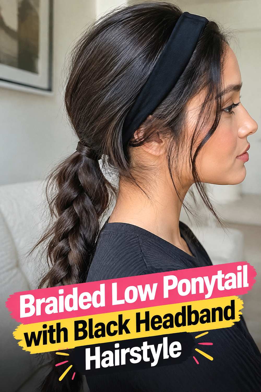Braided Low Ponytail with Black Headband Hairstyle