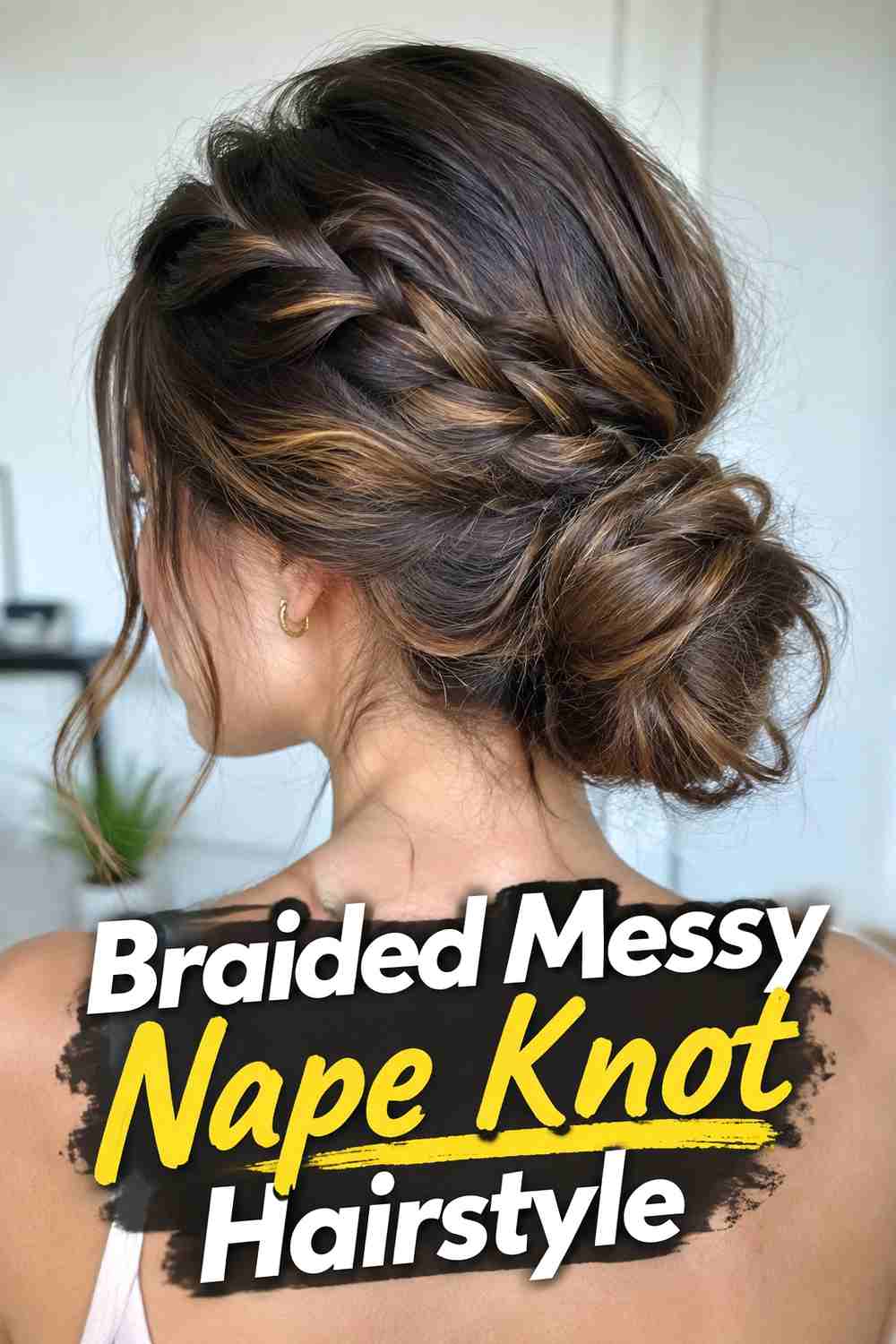 8. Braided Messy Nape Knot Hairstyle