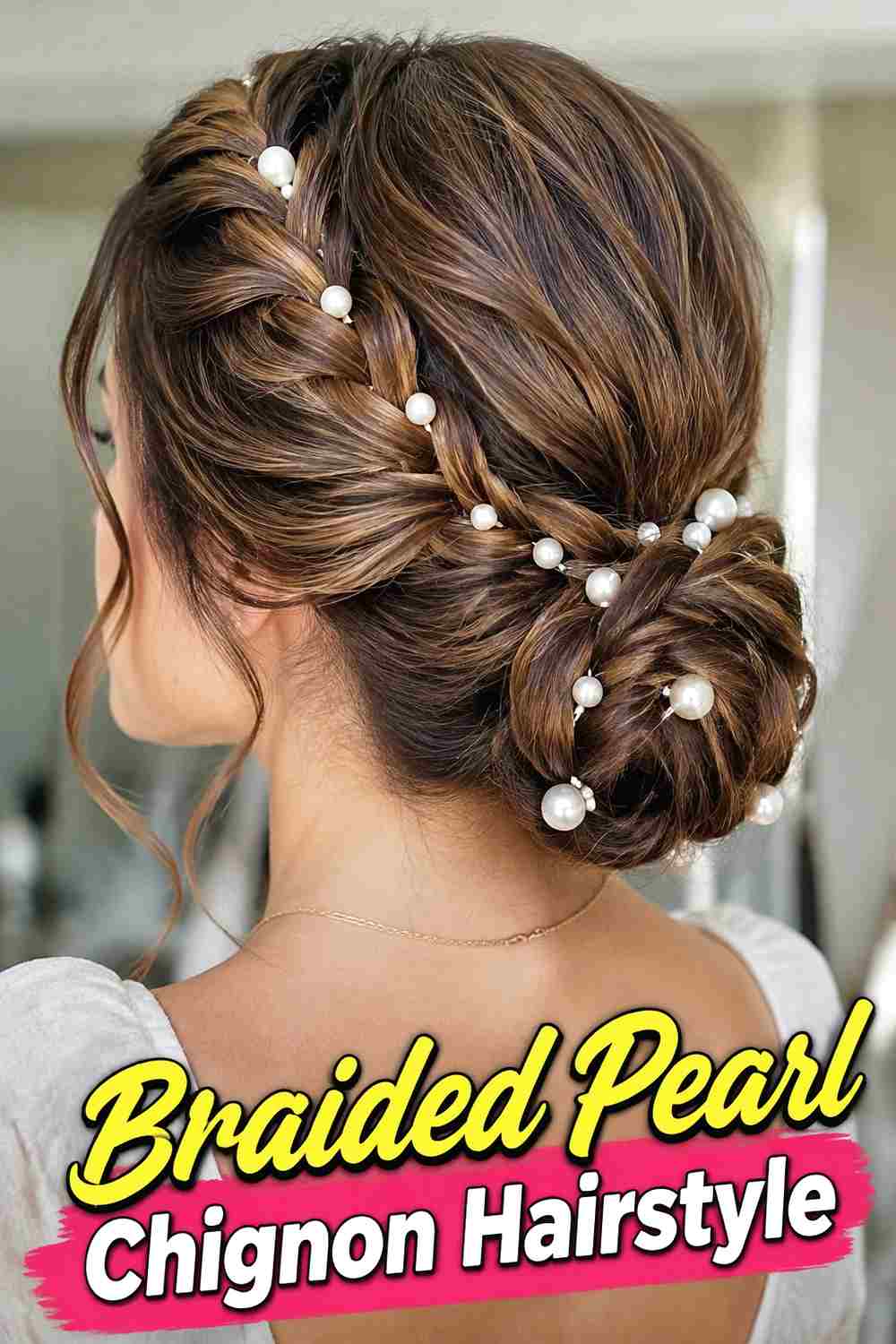 4. Braided Pearl Chignon Hairstyle
