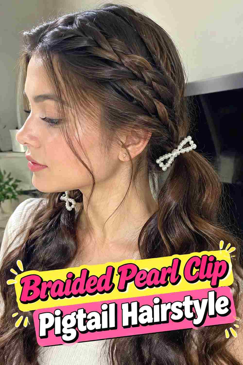 6. Braided Pearl Clip Pigtail Hairstyle