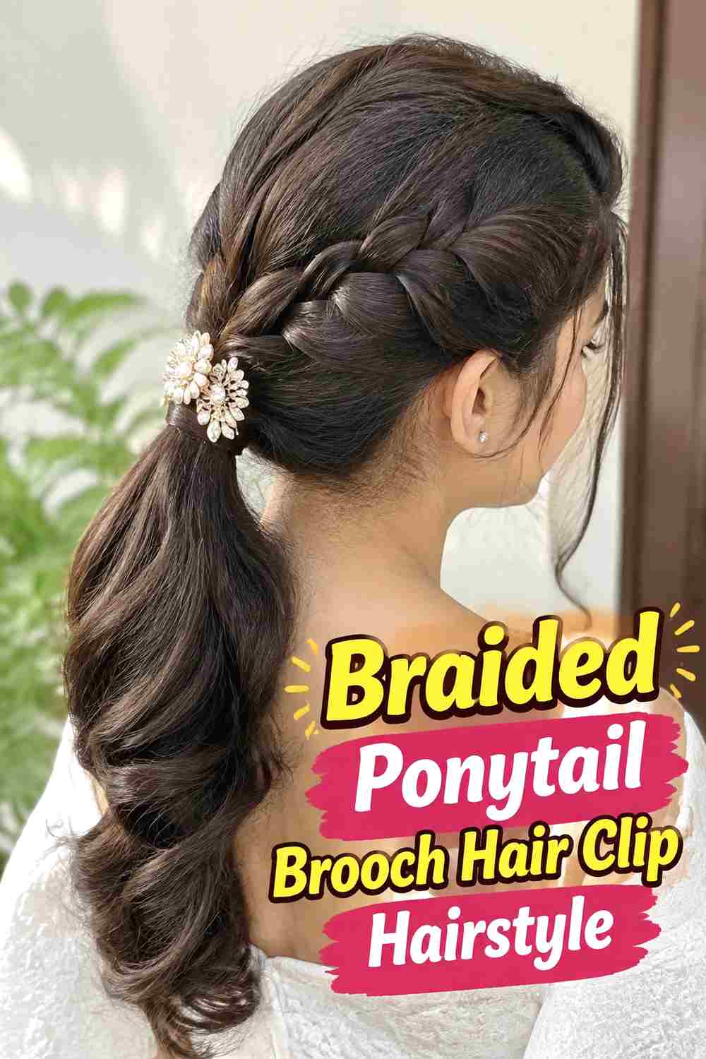 18. Braided Ponytail Brooch Hair Clip Hairstyle