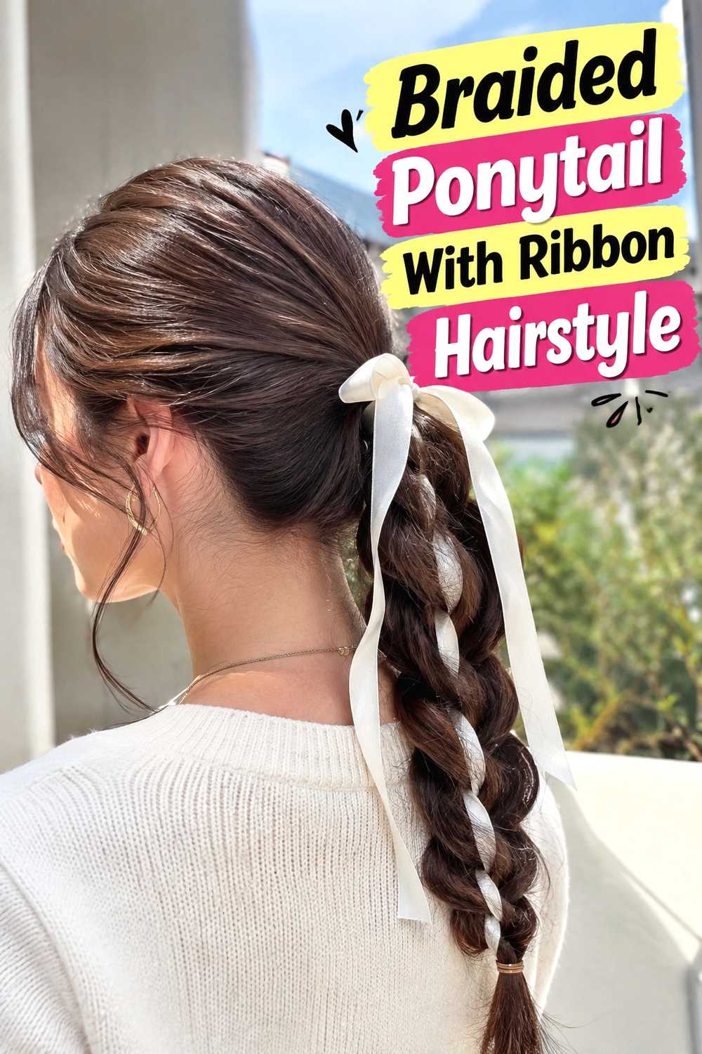 16. Braided Ponytail With Ribbon Hairstyle