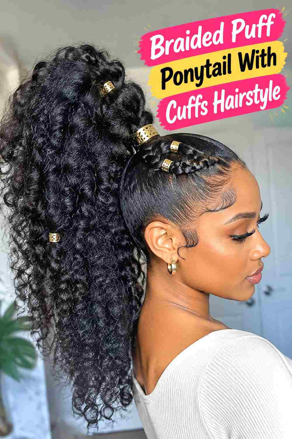 15. Braided Puff Ponytail With Cuffs Hairstyle