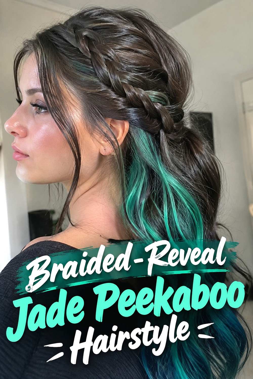 13. Braided Reveal Jade Peekaboo Hairstyle