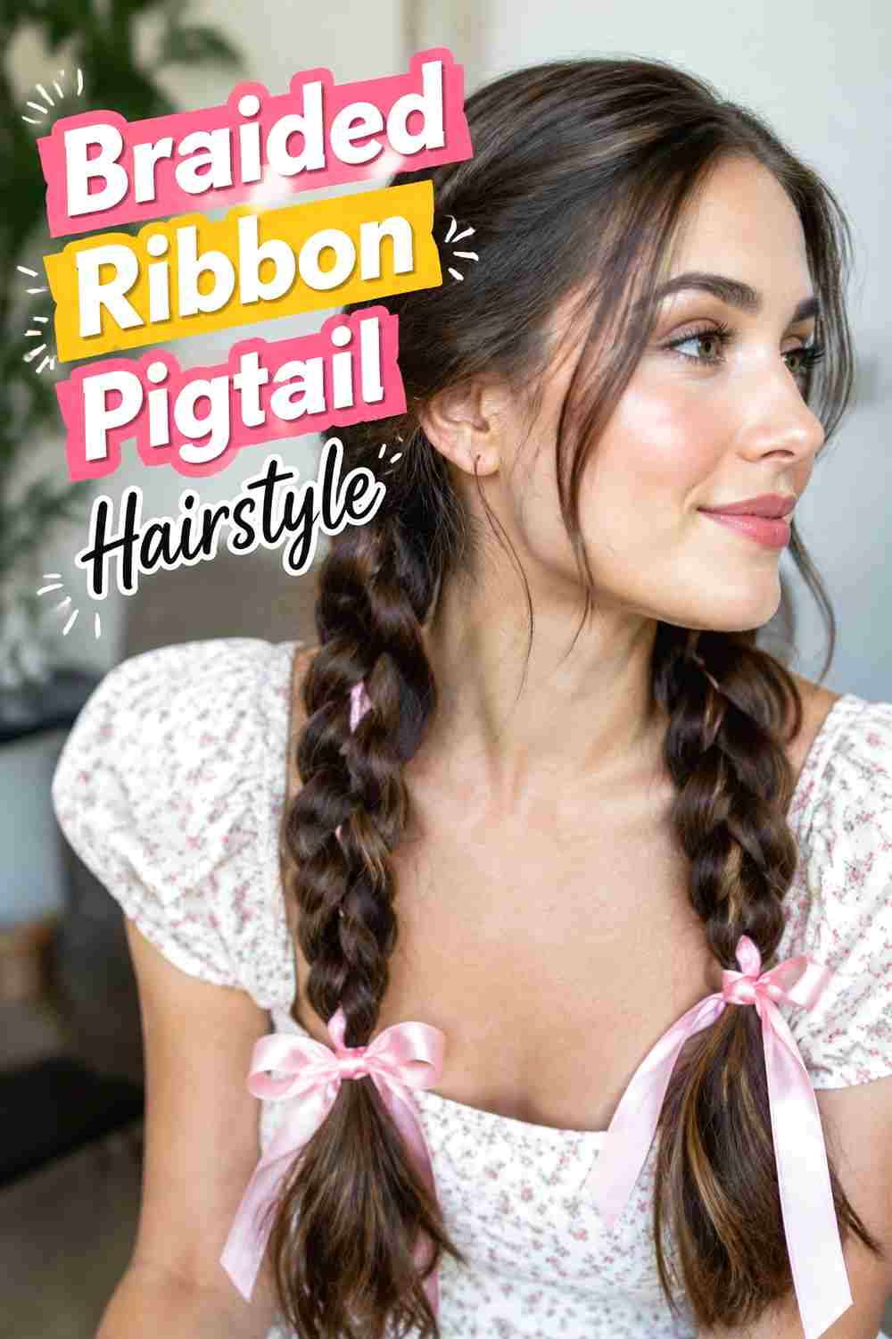 4. Braided Ribbon Pigtail Hairstyle