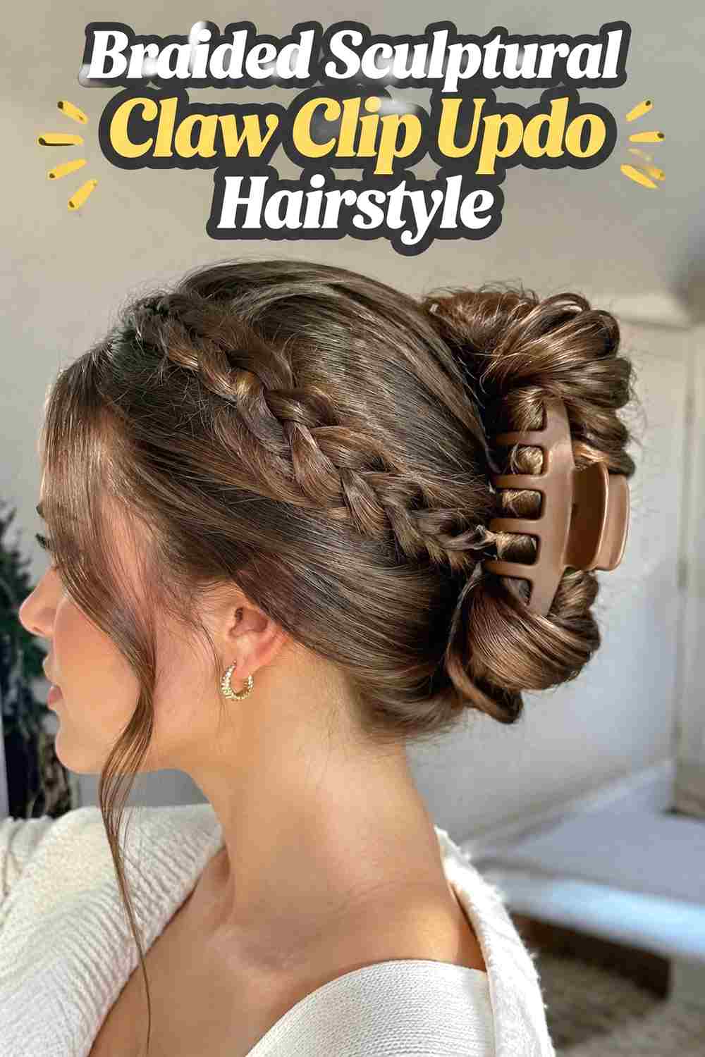 8. Braided Sculptural Claw Clip Updo Hairstyle