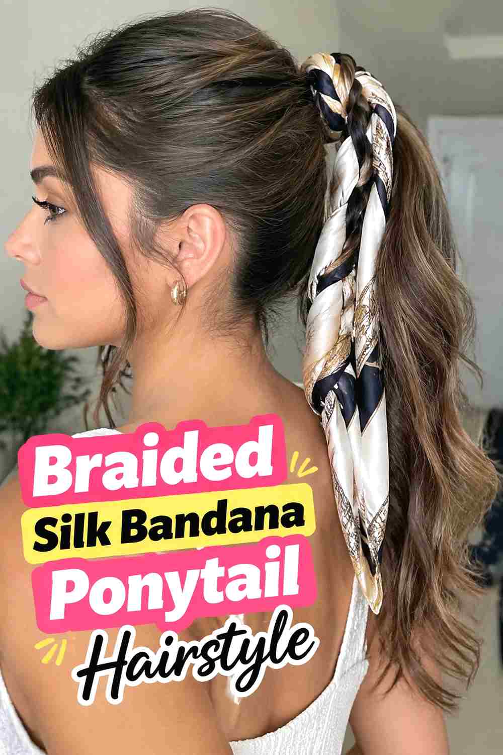 7. Braided Silk Bandana Ponytail Hairstyle