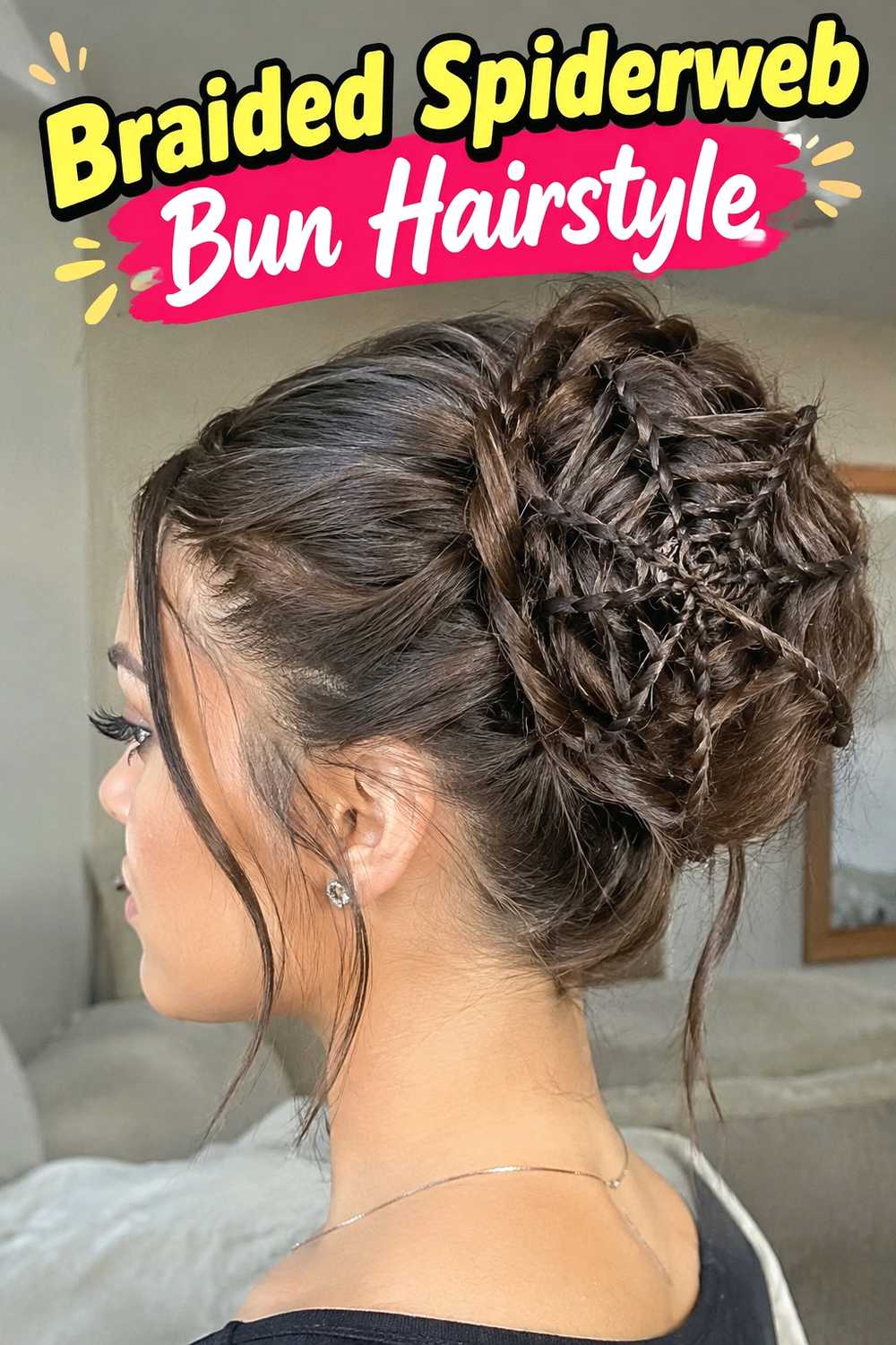 6. Braided Spiderweb Bun Hairstyle