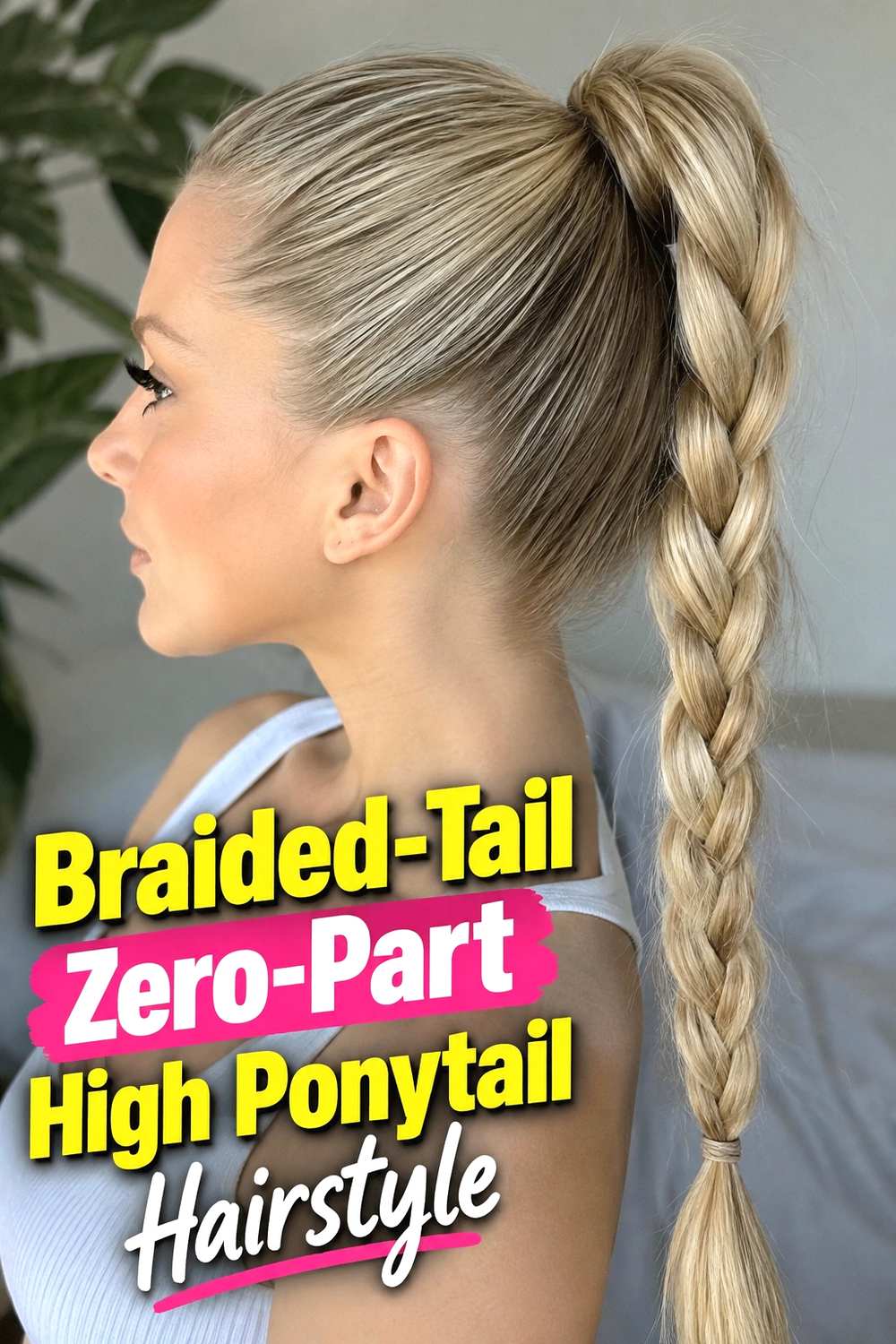 8. Braided Tail Zero Part High Ponytail Hairstyle