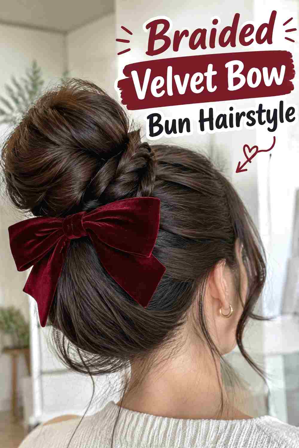 5. Braided Velvet Bow Bun Hairstyle