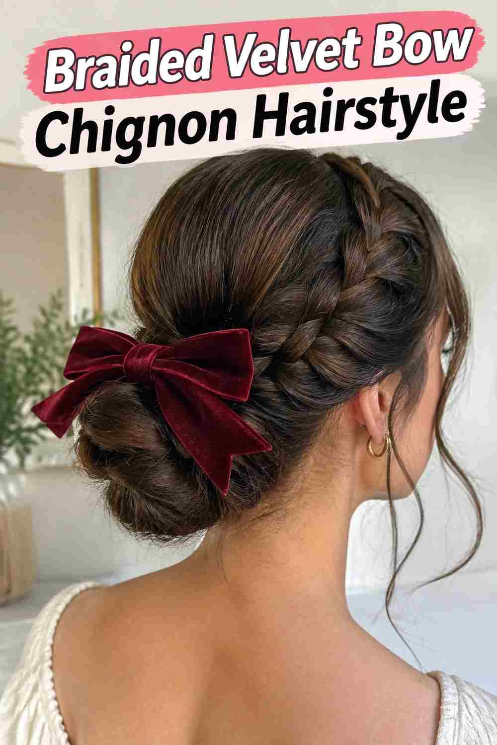 5. Braided Velvet Bow Chignon Hairstyle
