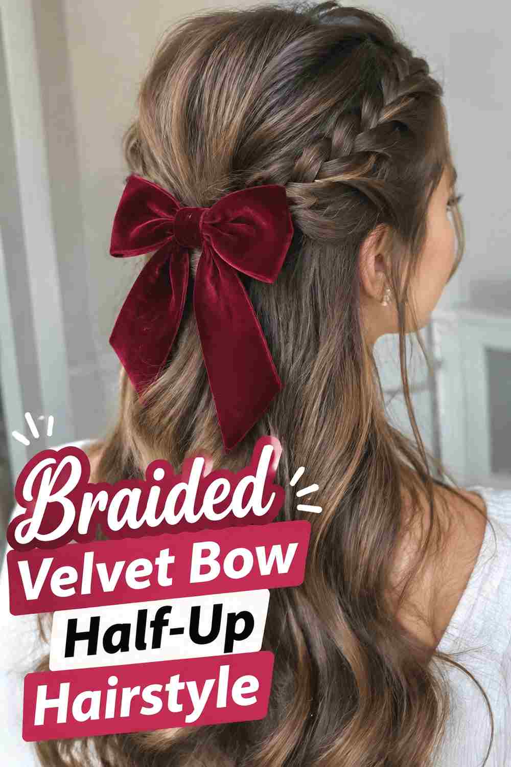 5. Braided Velvet Bow Half Up Hairstyle