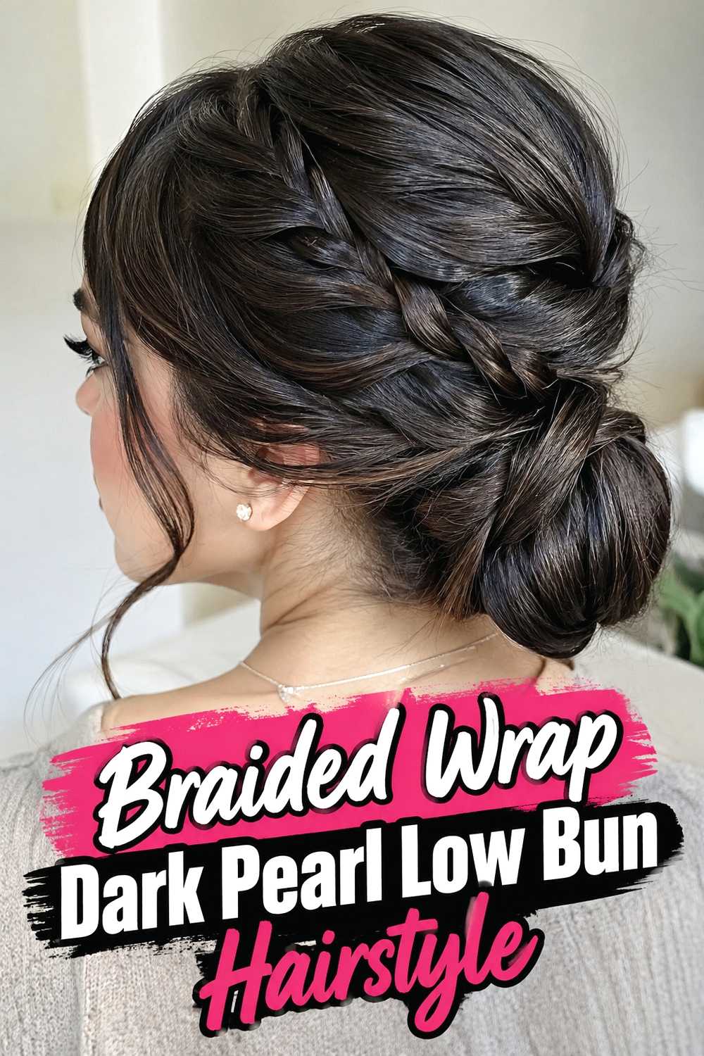 6. Braided Wrap Dark Pearl Low Bun Hairstyle