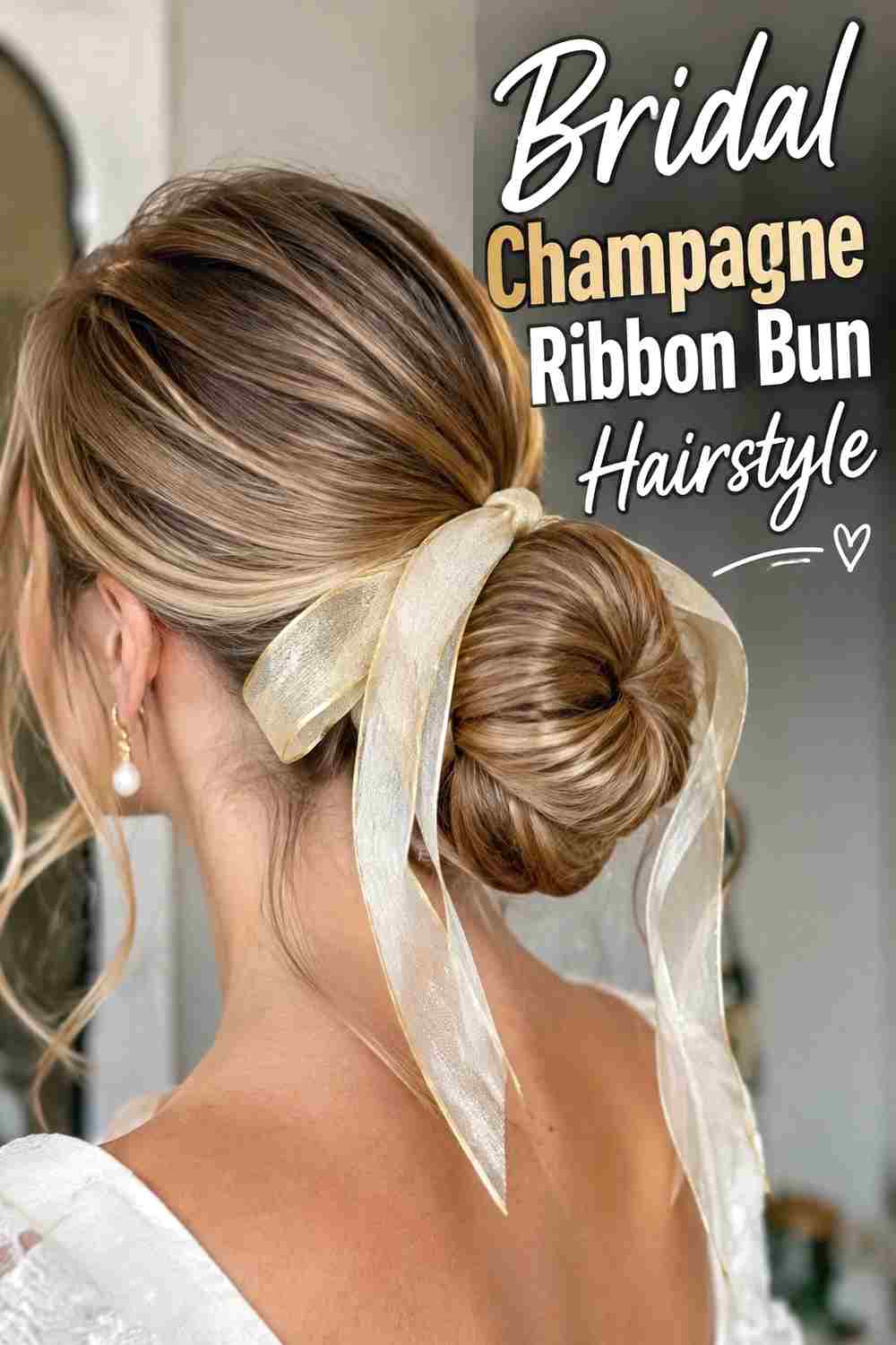 18. Bridal Champagne Ribbon Bun Hairstyle