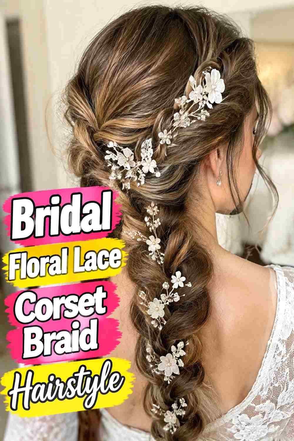 11. Bridal Floral Lace Corset Braid Hairstyle