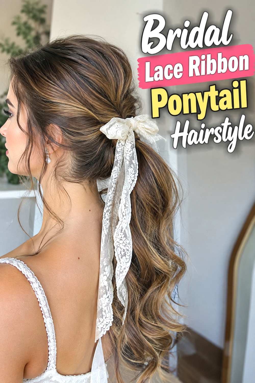 17. Bridal Lace Ribbon Ponytail Hairstyle