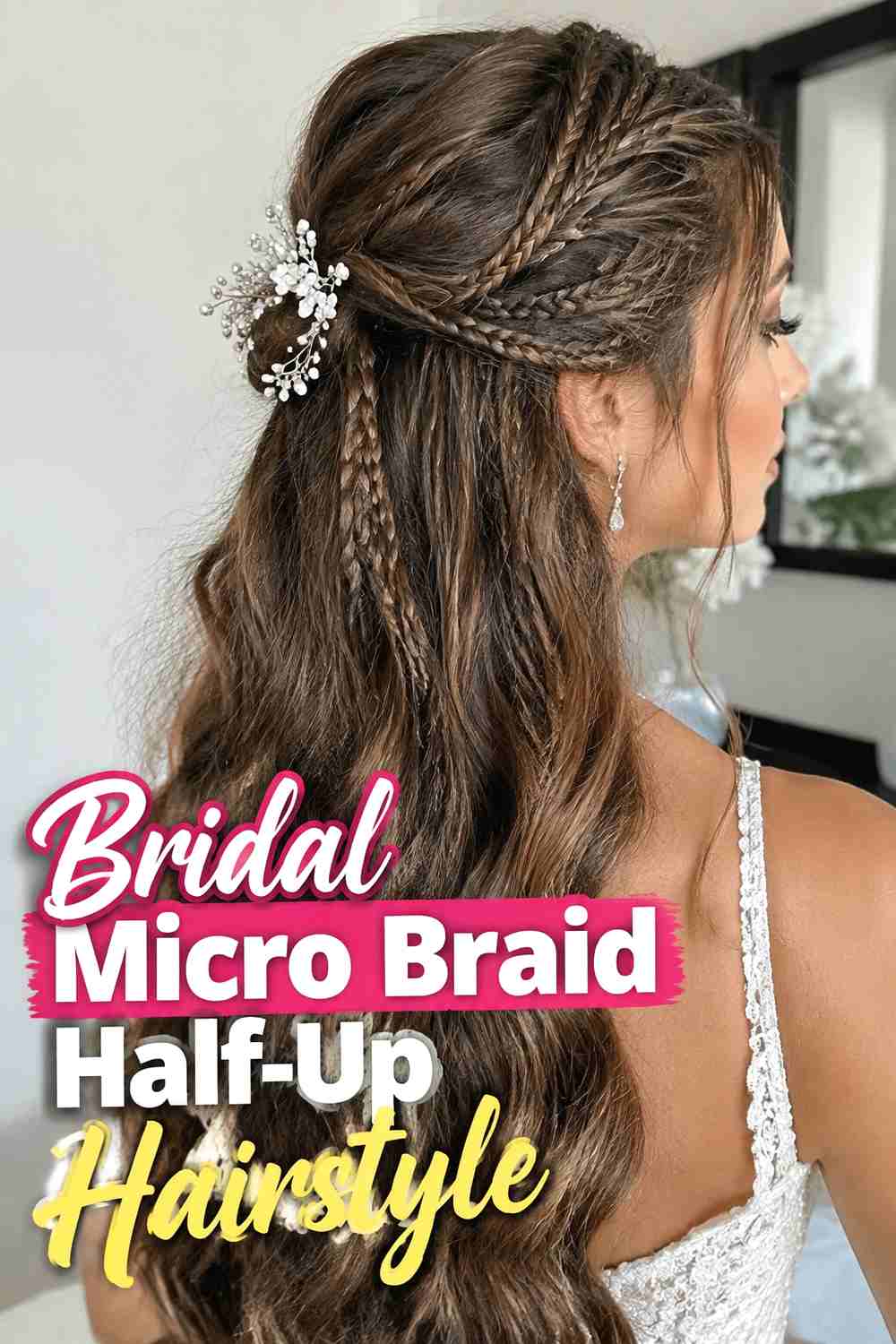 18. Bridal Micro Braid Half Up Hairstyle