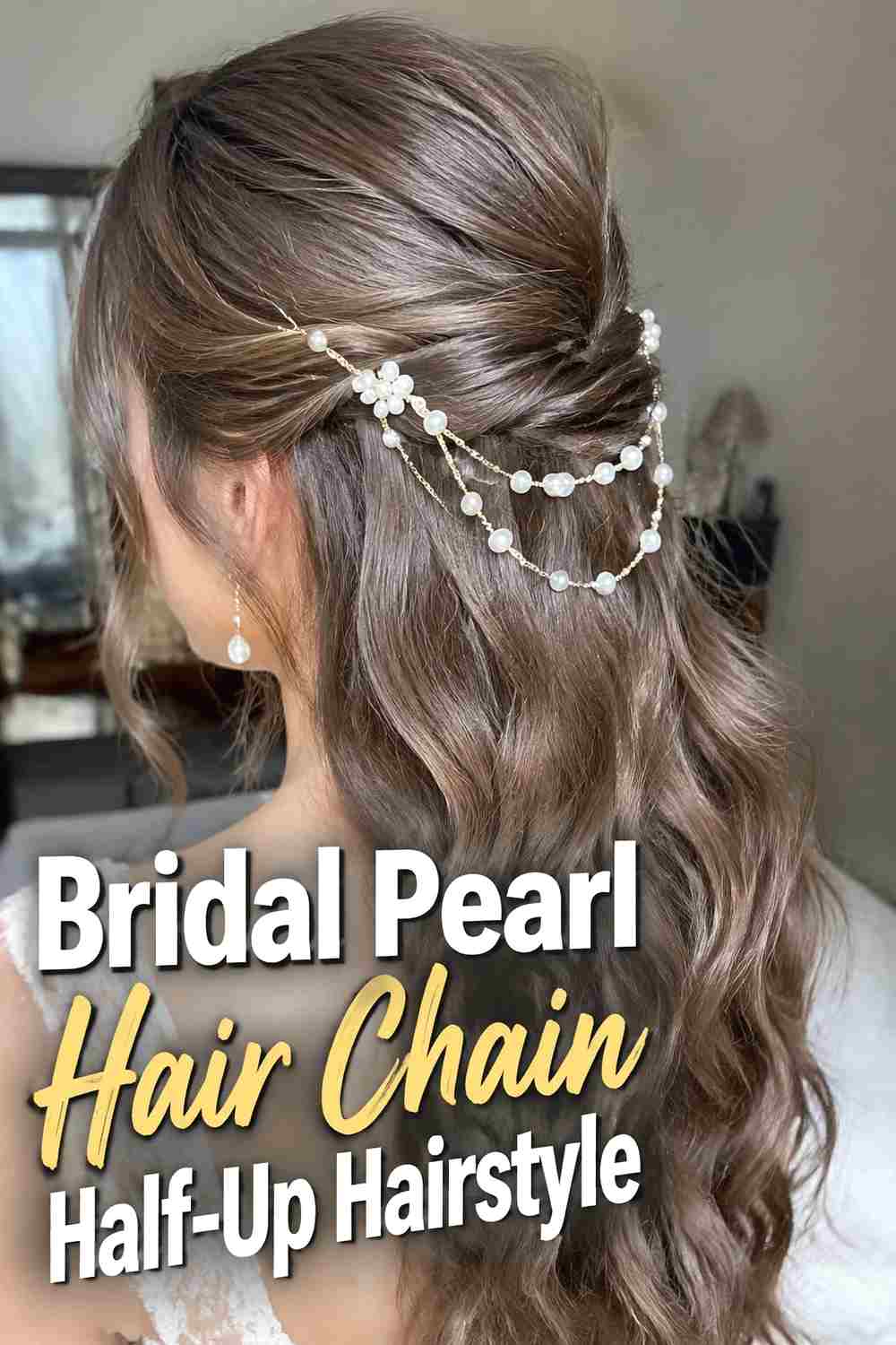 20. Bridal Pearl Hair Chain Half Up Hairstyle
