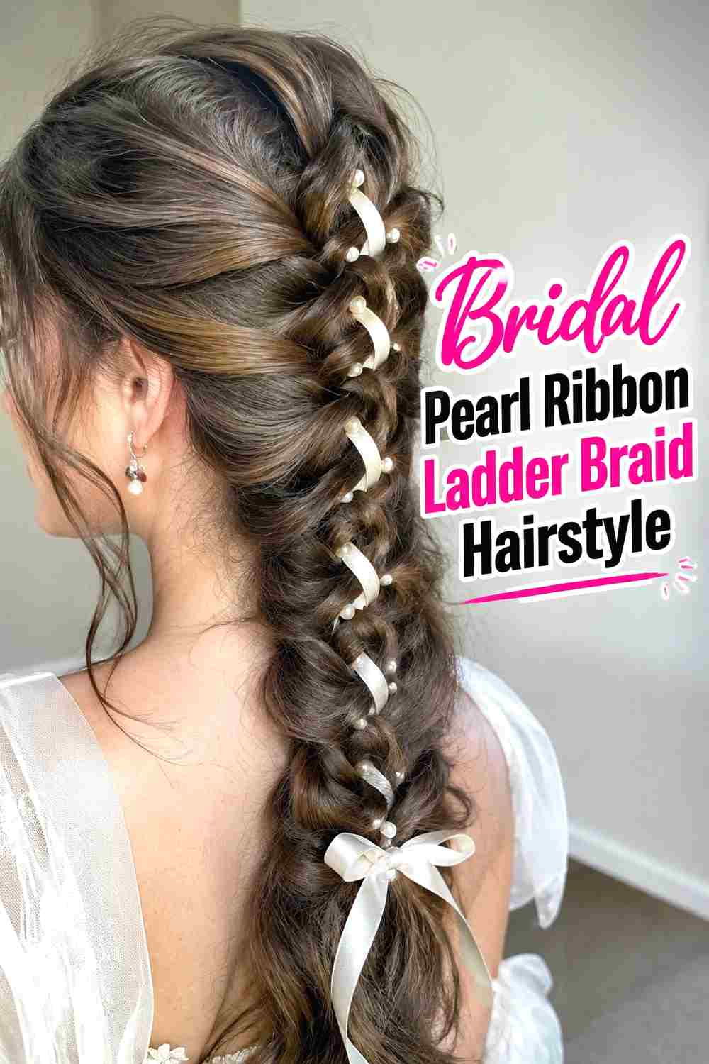 11. Bridal Pearl Ribbon Ladder Braid Hairstyle