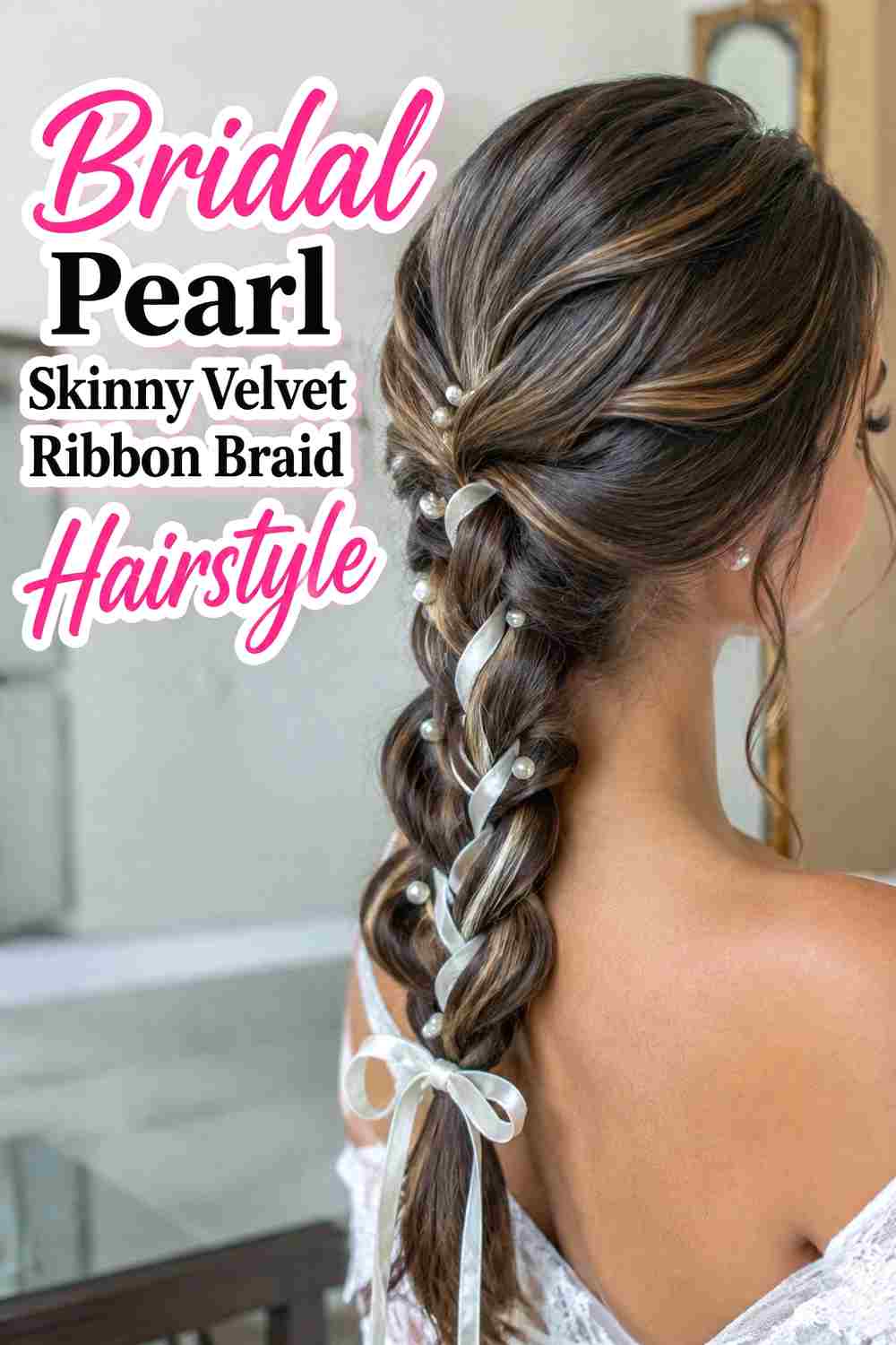 11. Bridal Pearl Skinny Velvet Ribbon Braid Hairstyle
