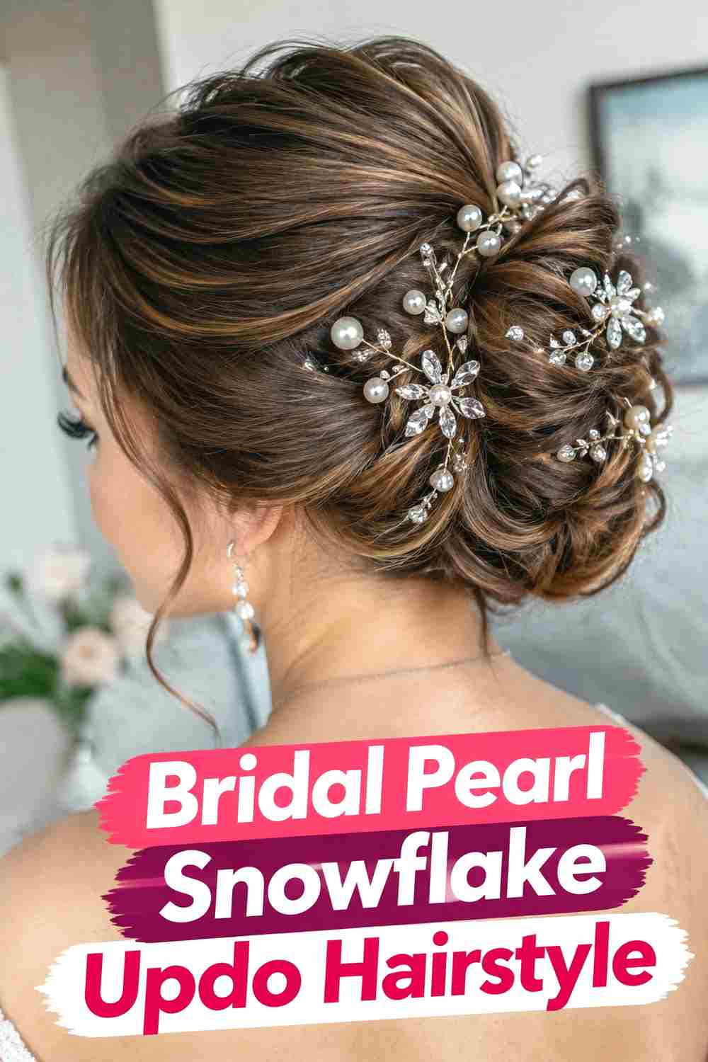 19. Bridal Pearl Snowflake Updo Hairstyle