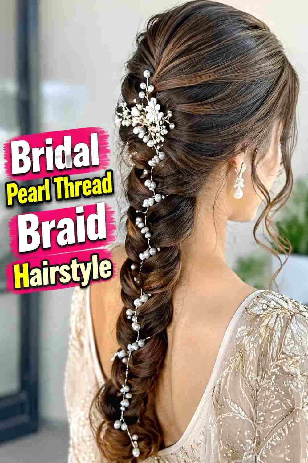 15. Bridal Pearl Thread Braid Hairstyle