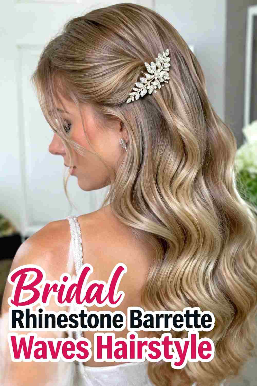 13. Bridal Rhinestone Barrette Waves Hairstyle