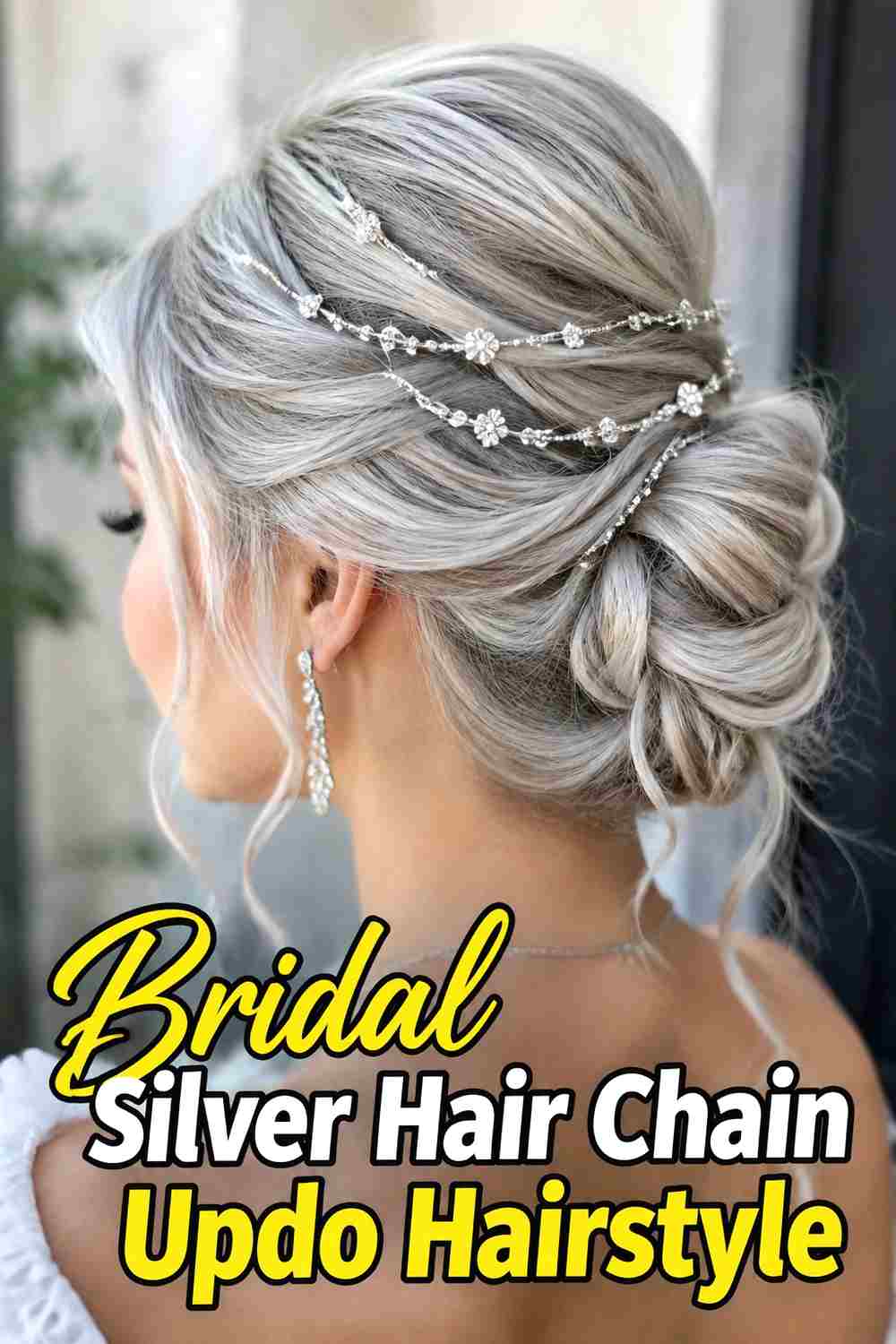 14. Bridal Silver Hair Chain Updo Hairstyle