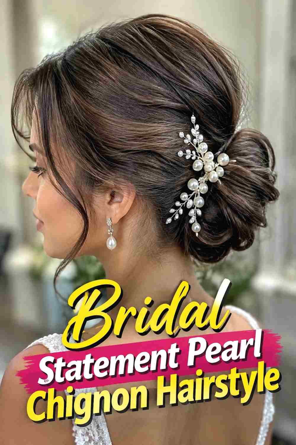 14. Bridal Statement Pearl Chignon Hairstyle
