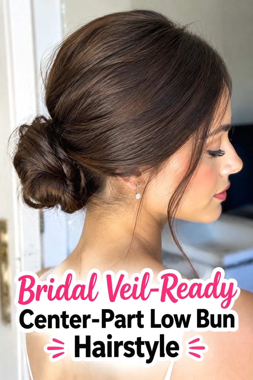 Bridal Veil-Ready Center-Part Low Bun Hairstyle