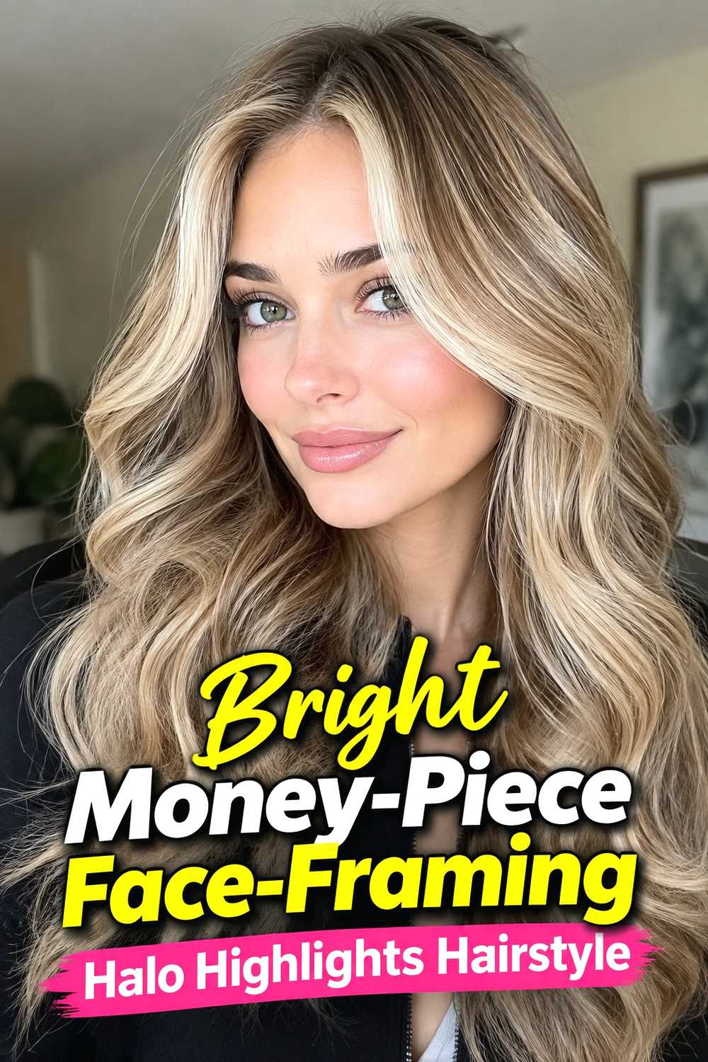 18. Bright Money Piece Face Framing Halo Highlights Hairstyle