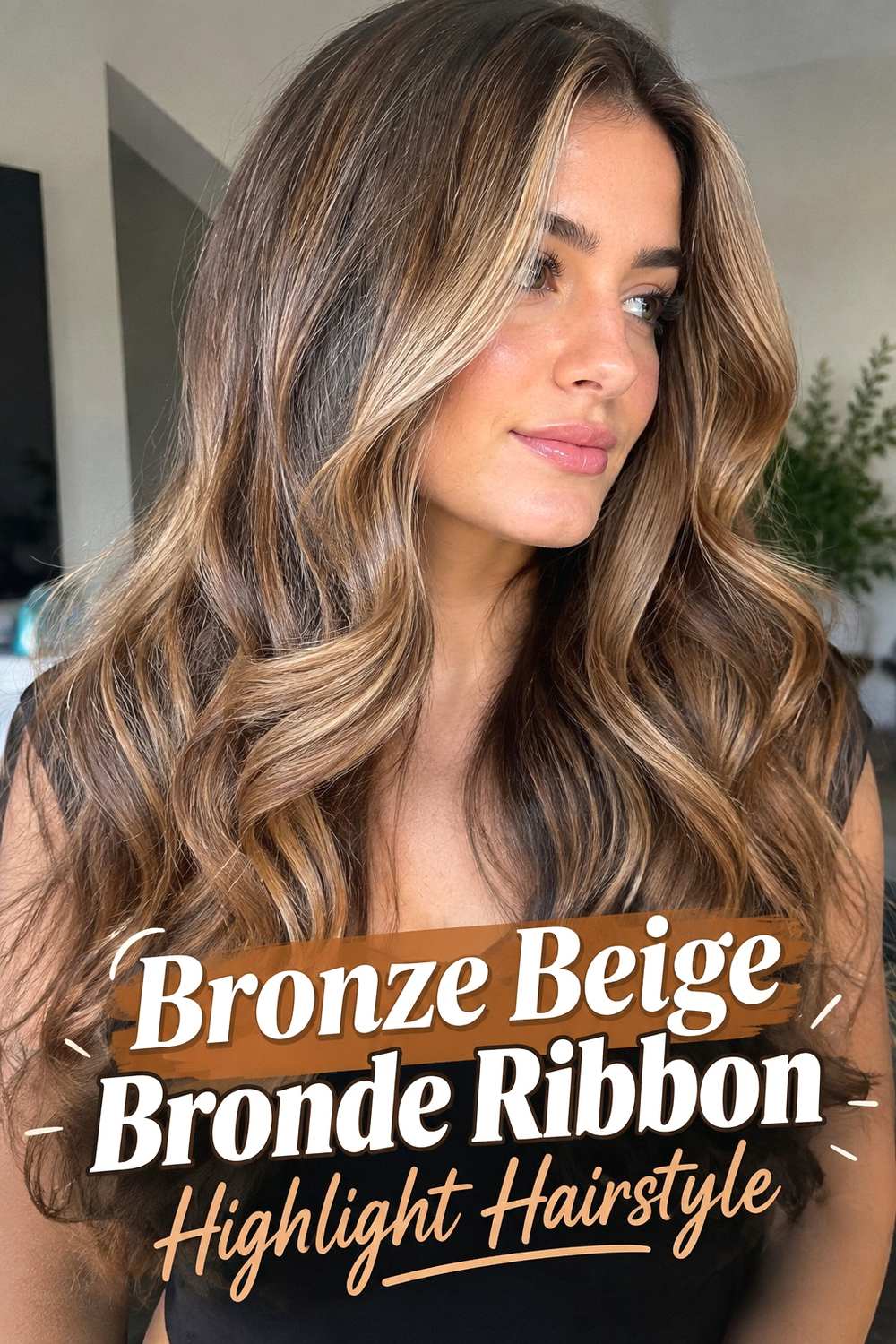 3. Bronze Beige Bronde Ribbon Highlight Hairstyle