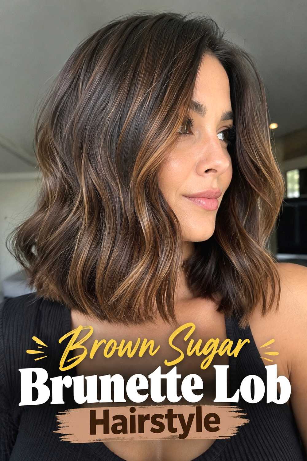 10. Brown Sugar Brunette Lob Hairstyle