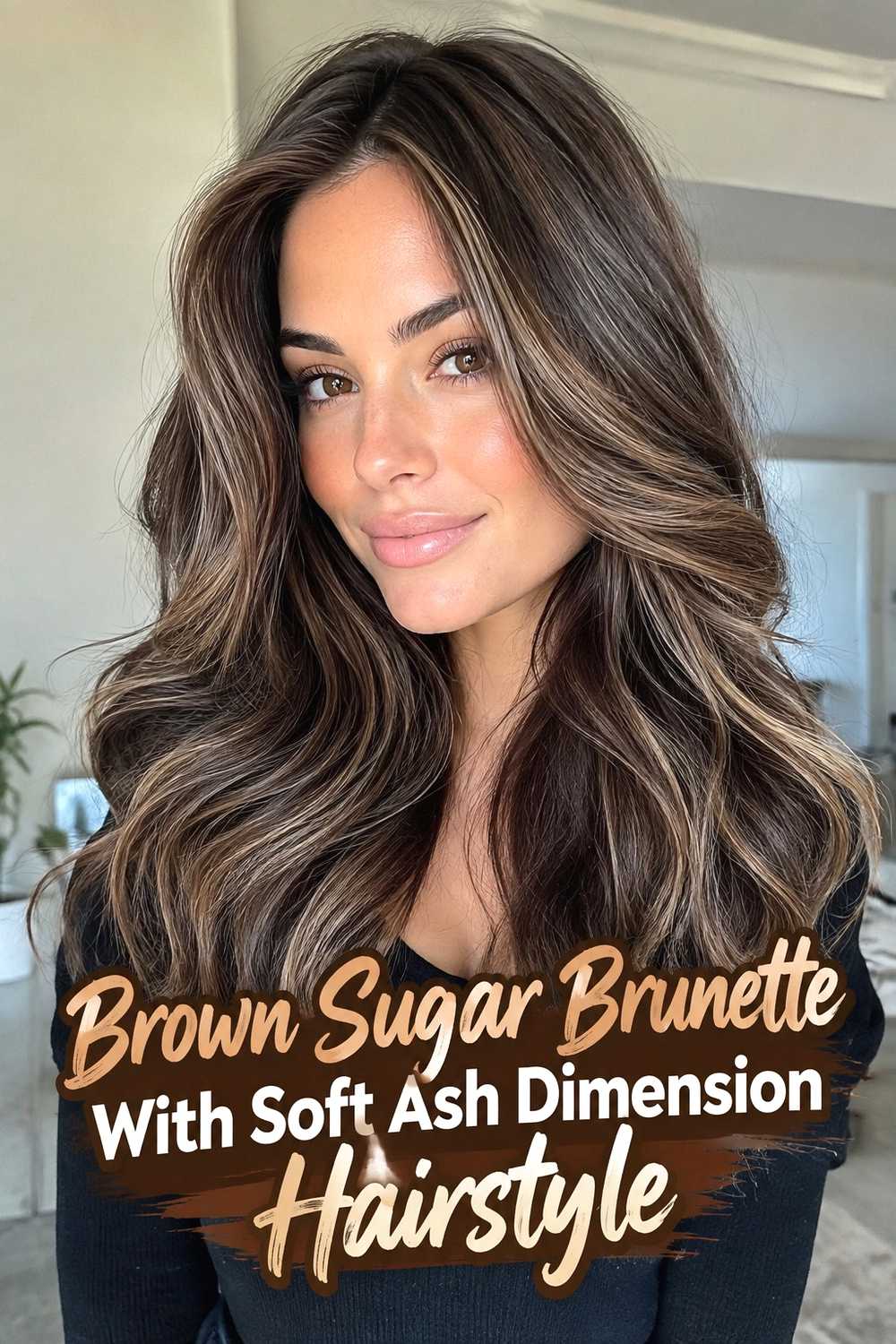 18. Brown Sugar Brunette With Soft Ash Dimension Hairstyle