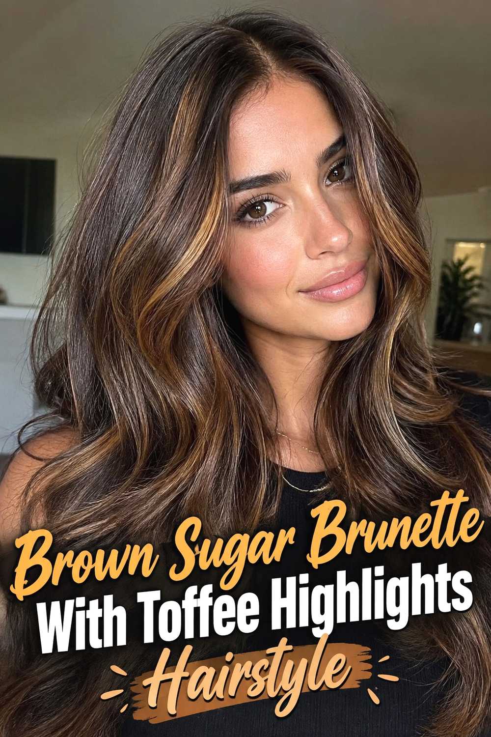 17. Brown Sugar Brunette With Toffee Highlights Hairstyle