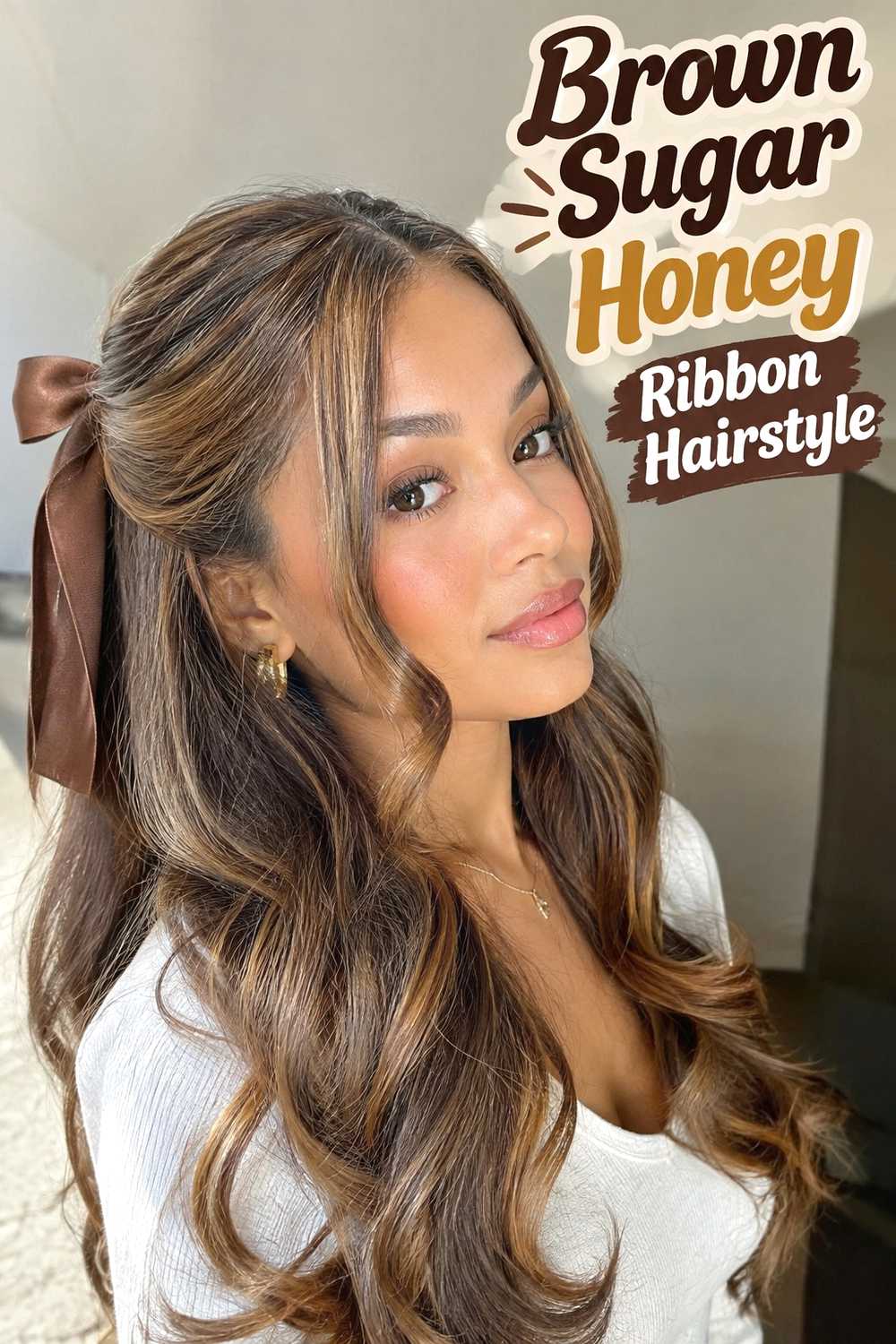 5. Brown Sugar Honey Ribbon Hairstyle