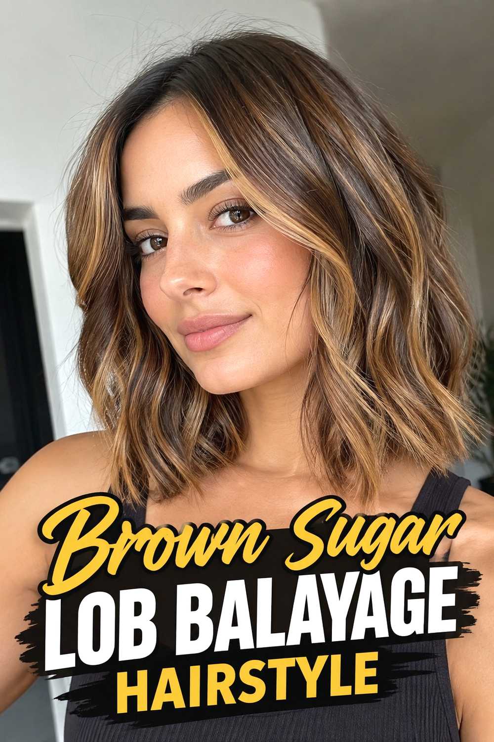 14. Brown Sugar Lob Balayage Hairstyle