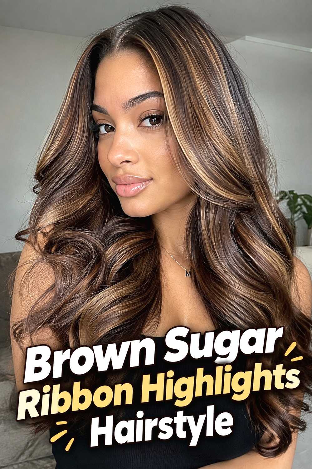 12. Brown Sugar Ribbon Highlights Hairstyle