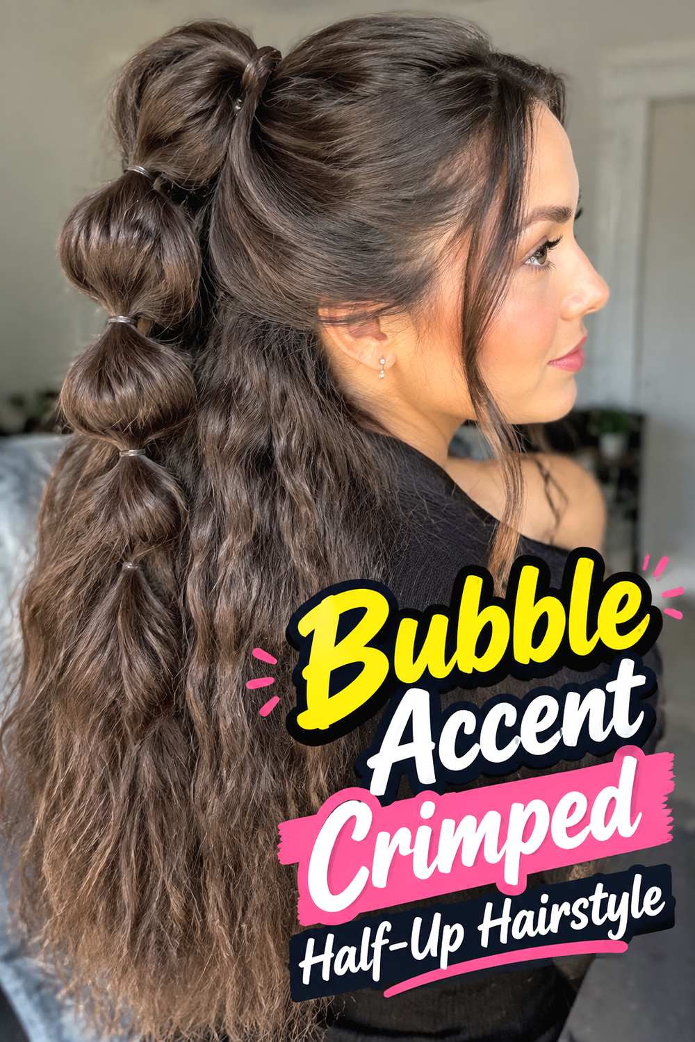 Bubble Accent Crimped Half-Up Hairstyle