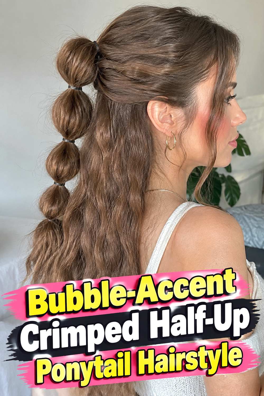 Bubble-Accent Crimped Half-Up Ponytail Hairstyle