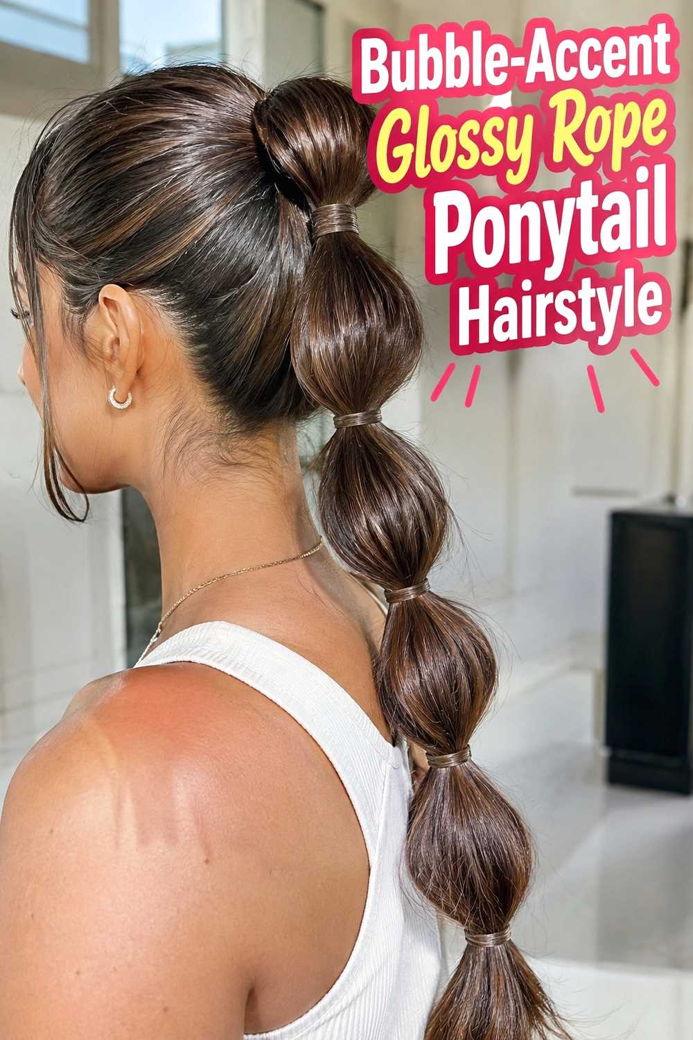 6. Bubble Accent Glossy Rope Ponytail Hairstyle