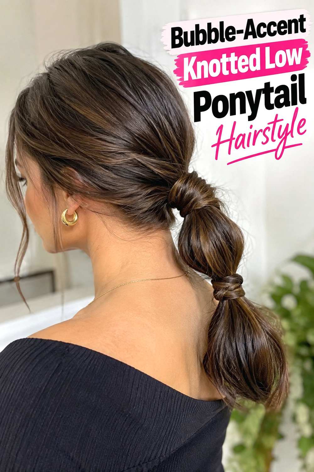 12. Bubble Accent Knotted Low Ponytail Hairstyle