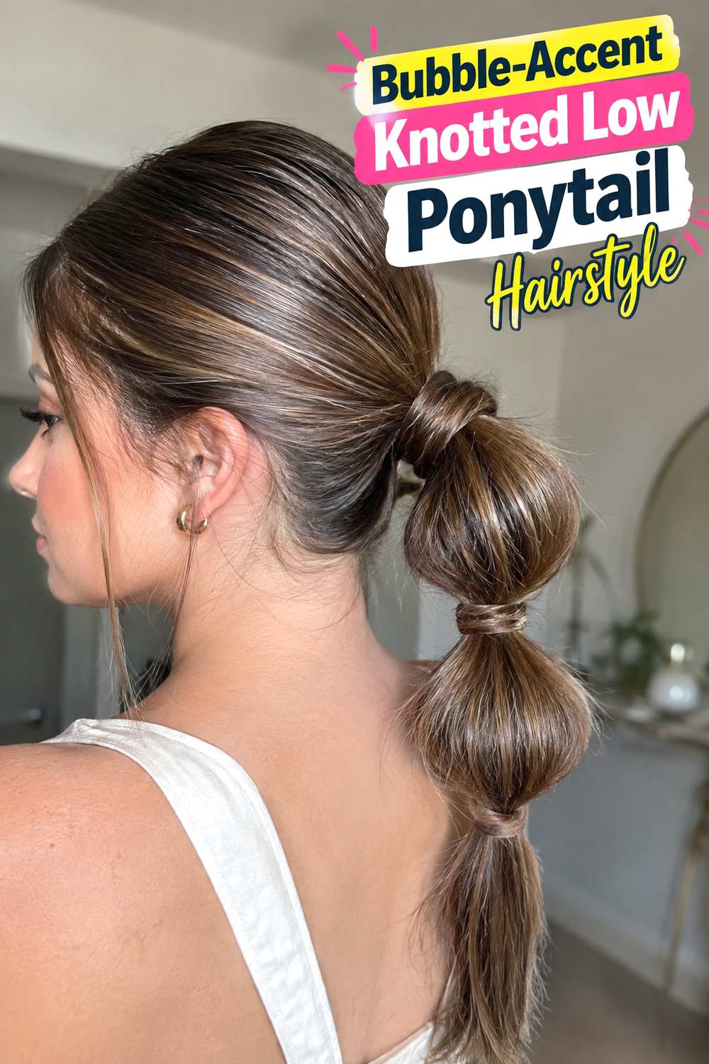 Bubble-Accent Knotted Low Ponytail Hairstyle
