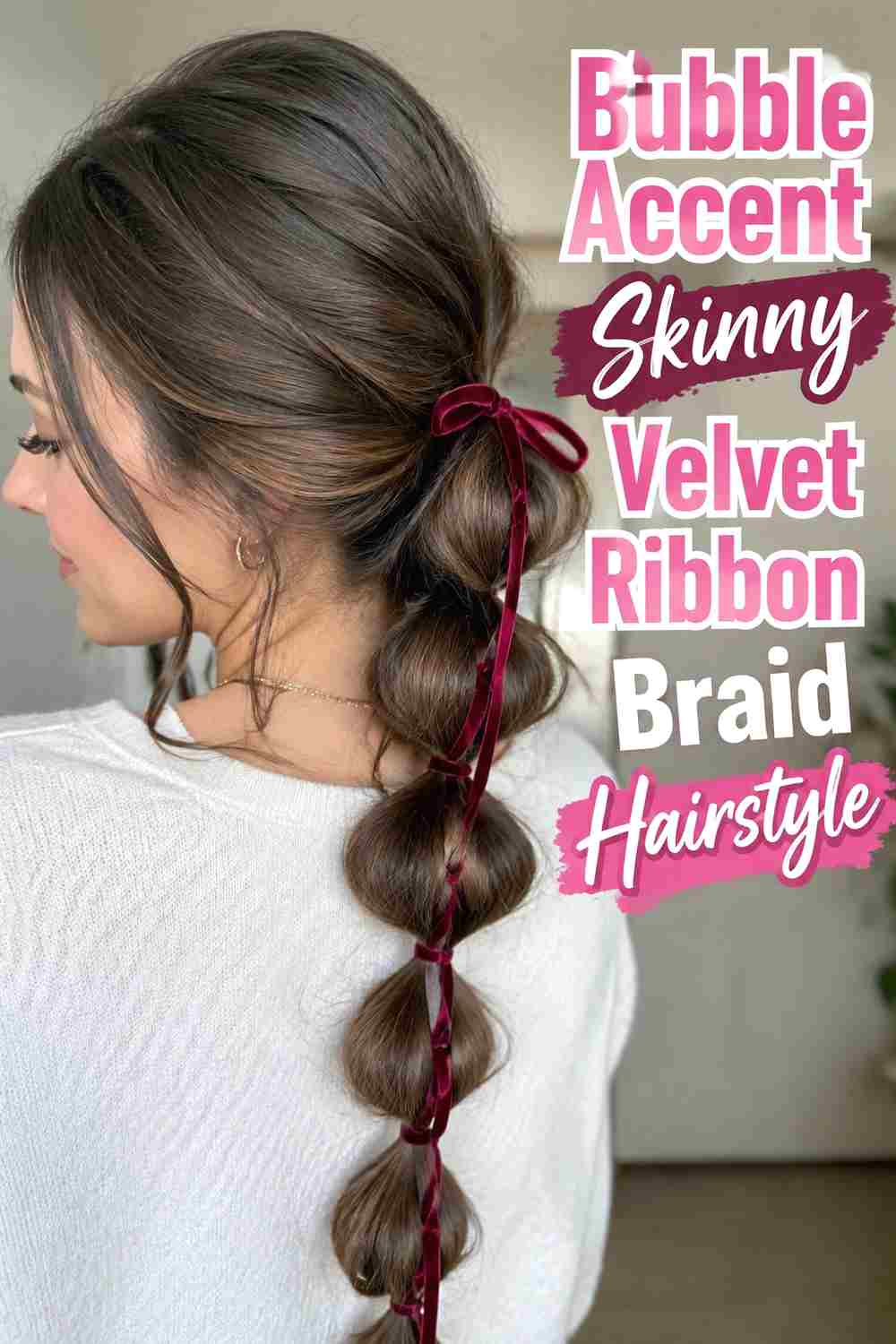 9. Bubble Accent Skinny Velvet Ribbon Braid Hairstyle