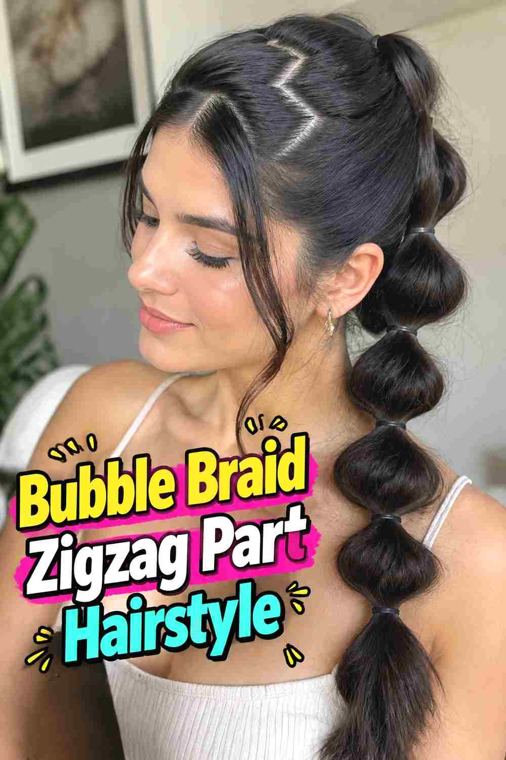 16. Bubble Braid Zigzag Part Hairstyle