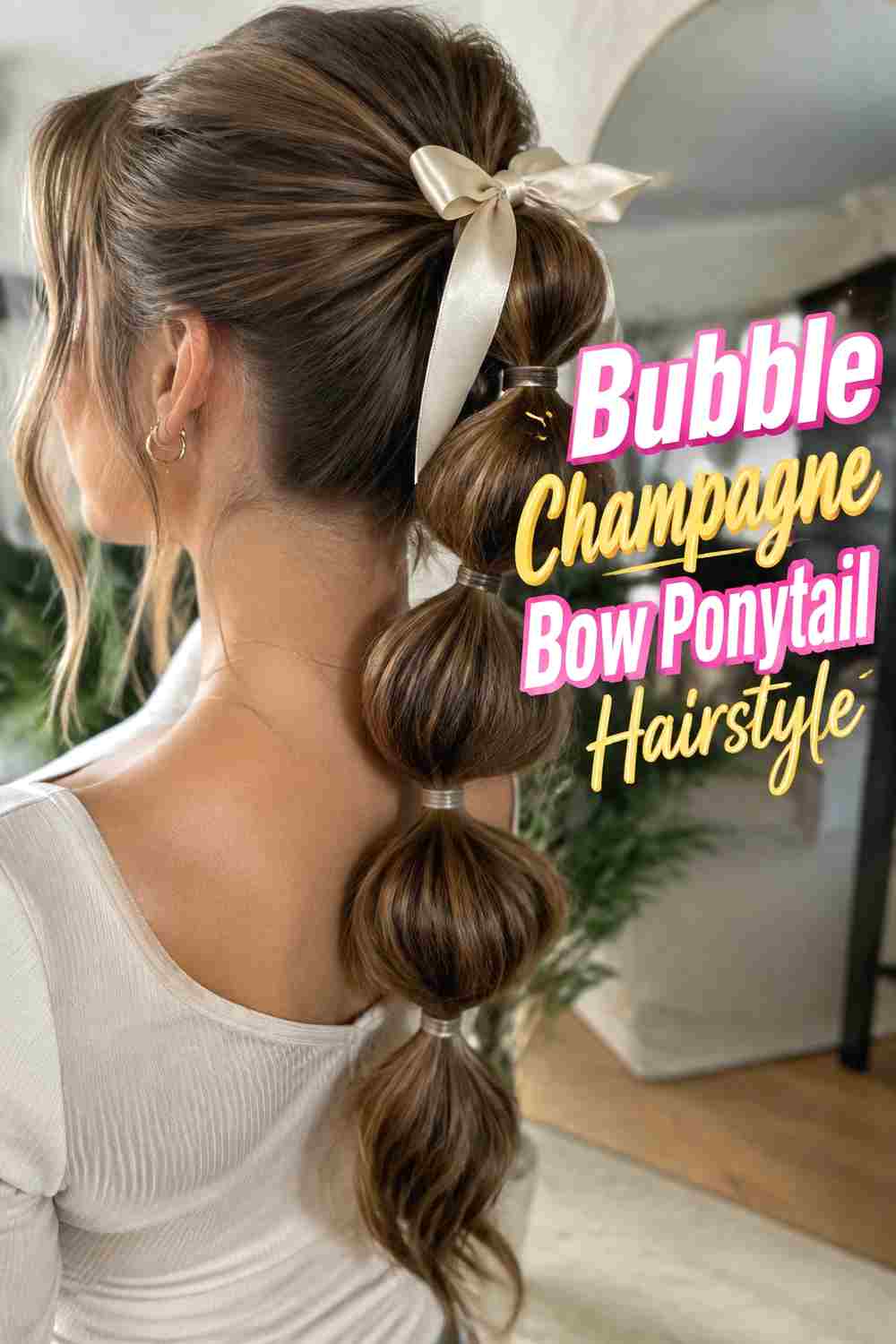 6. Bubble Champagne Bow Ponytail Hairstyle