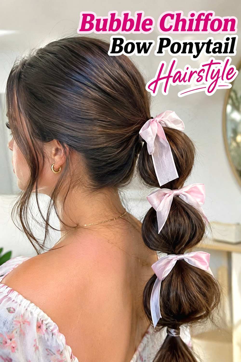 7. Bubble Chiffon Bow Ponytail Hairstyle