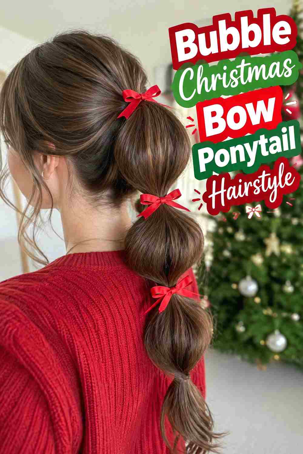 7. Bubble Christmas Bow Ponytail Hairstyle