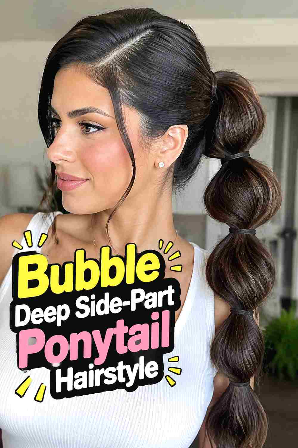5. Bubble Deep Side Part Ponytail Hairstyle